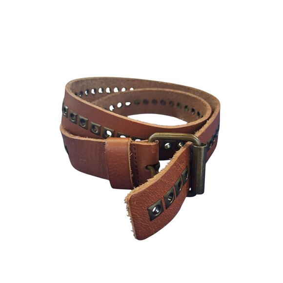 Y2K HE Mango Leather Grommet Belt Women's size 34 Grungecore Academia Preppy Hip - Picture 2 of 11